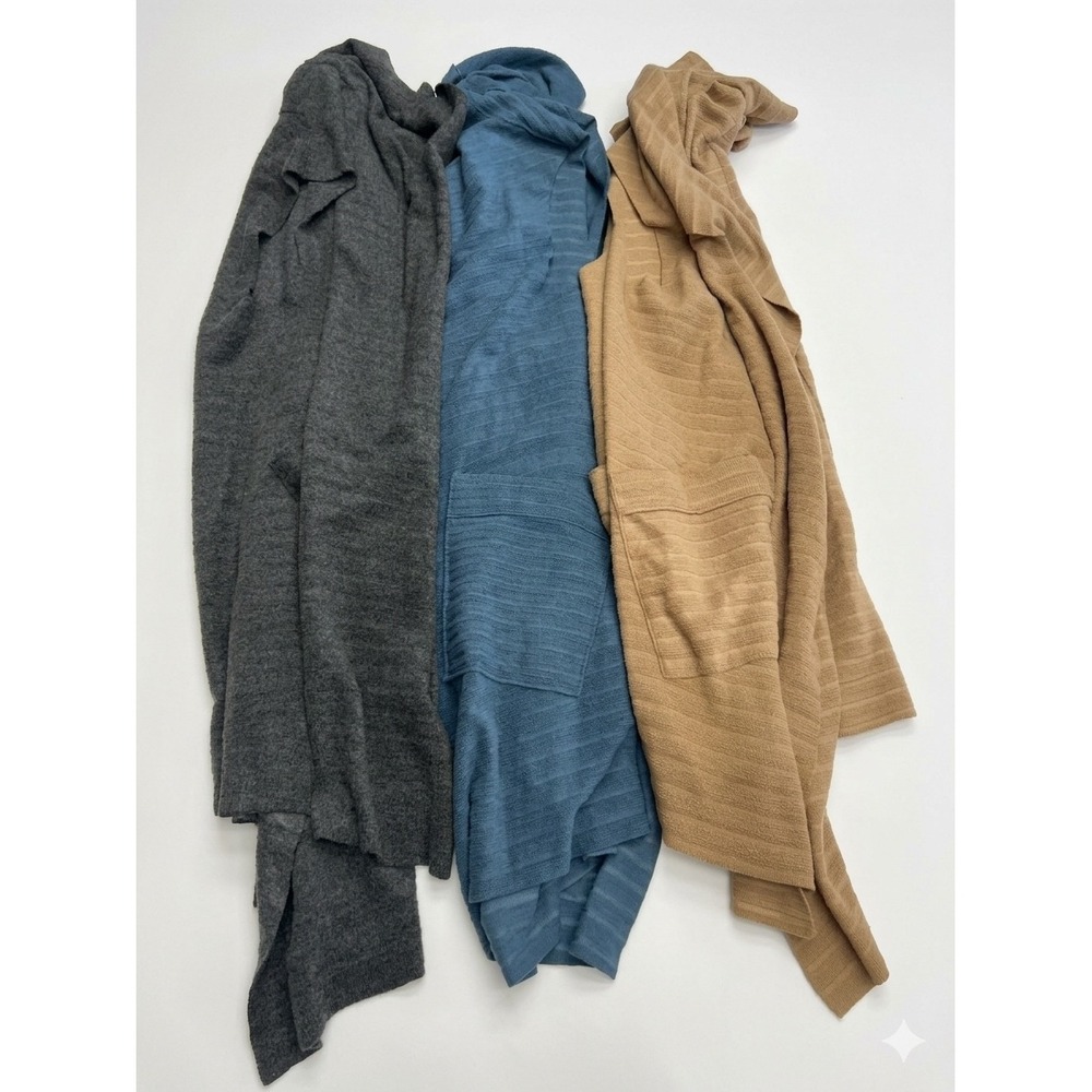 Le Moda Sleeveless Cardigan Bundle Womens XL-XXL Blue Tan Gray Draped Vest